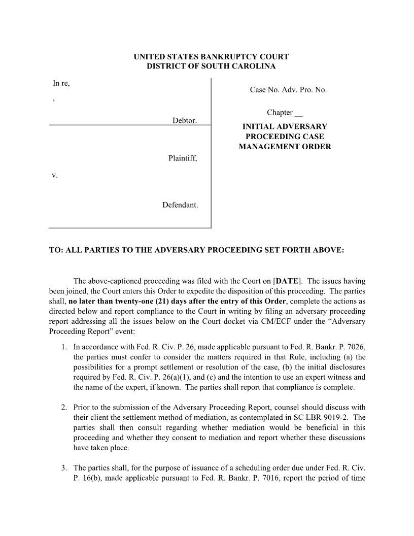 Initial Adversary Order | Pdf Fpdf Docx | South Carolina