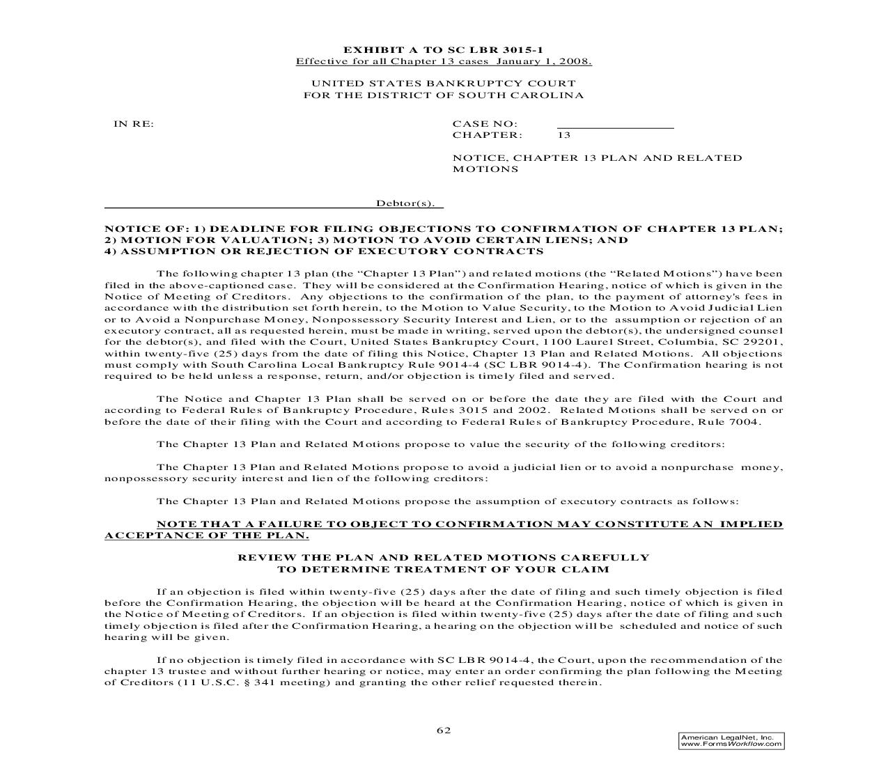 Notice Chapter 13 Plan And Related Motions (Amended Pre-2009 Filings) | Pdf Fpdf Doc Docx | South Carolina