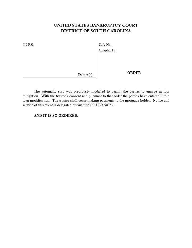 Order Regarding Permanent Loan Modification-Previous Order Entered | Pdf Fpdf Docx | South Carolina