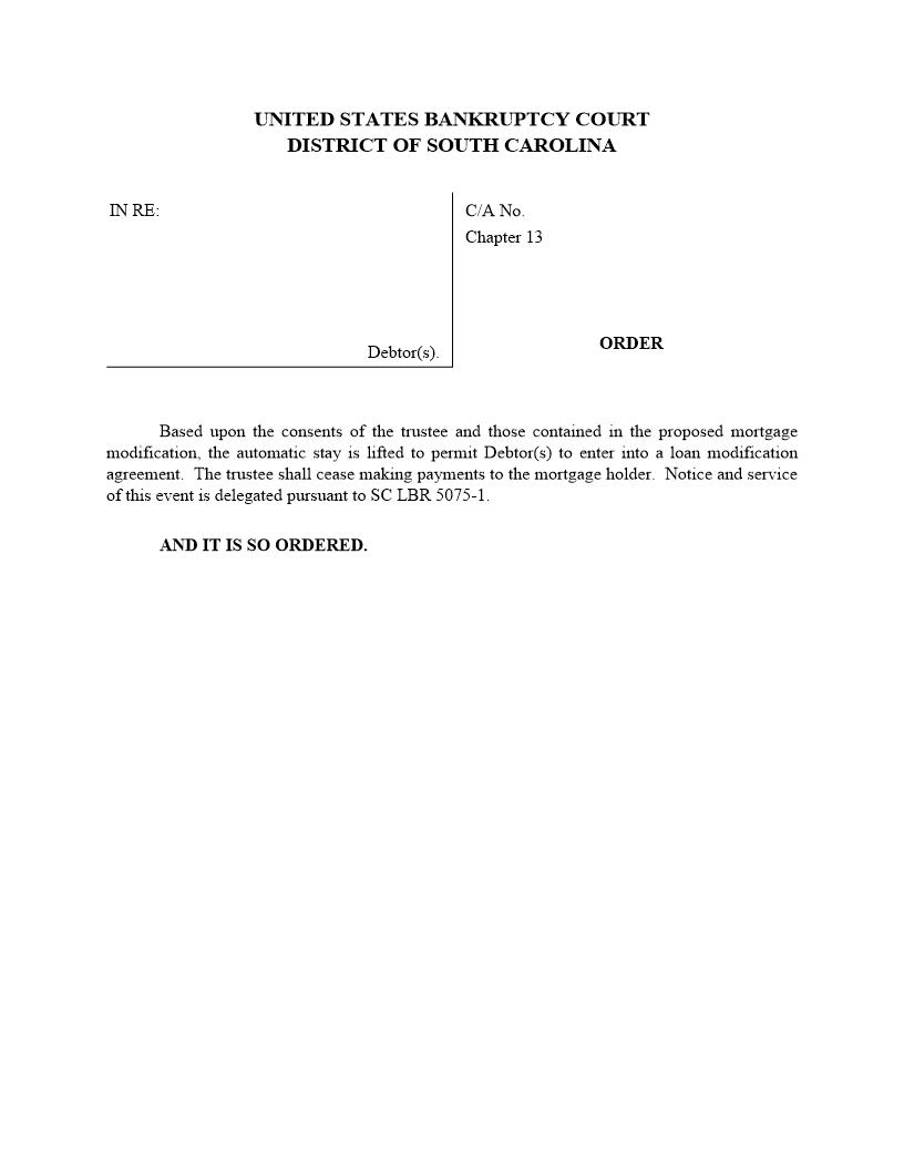 Order Regarding Permanent Loan Modification | Pdf Fpdf Docx | South Carolina