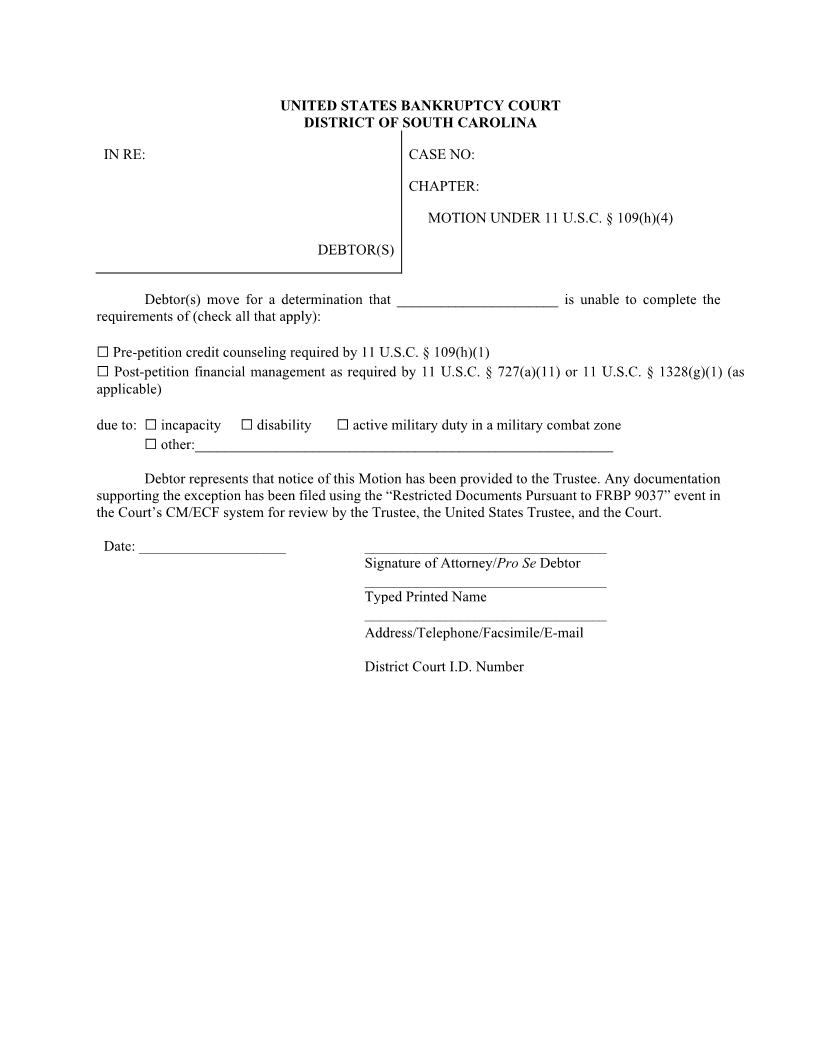 Waiver Of Credit Counseling-Financial Management | Pdf Fpdf Docx | South Carolina