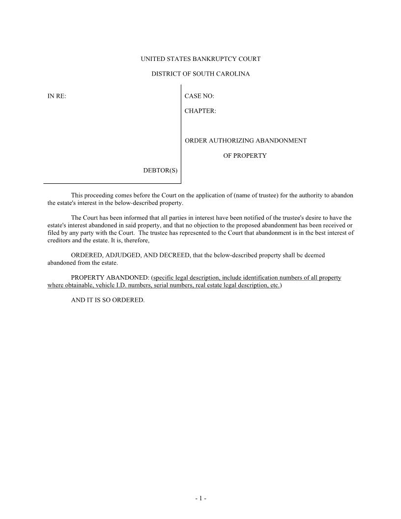 Abandonment Of Property (Order) | Pdf Fpdf Docx | South Carolina