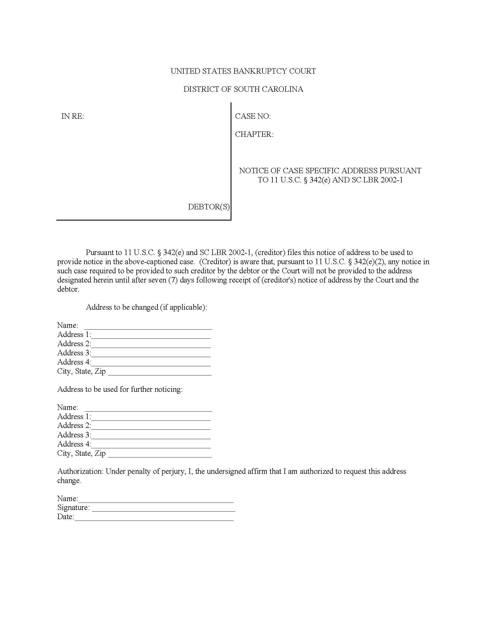 Case Specific Address (Notice Of) | Pdf Fpdf Docx | South Carolina