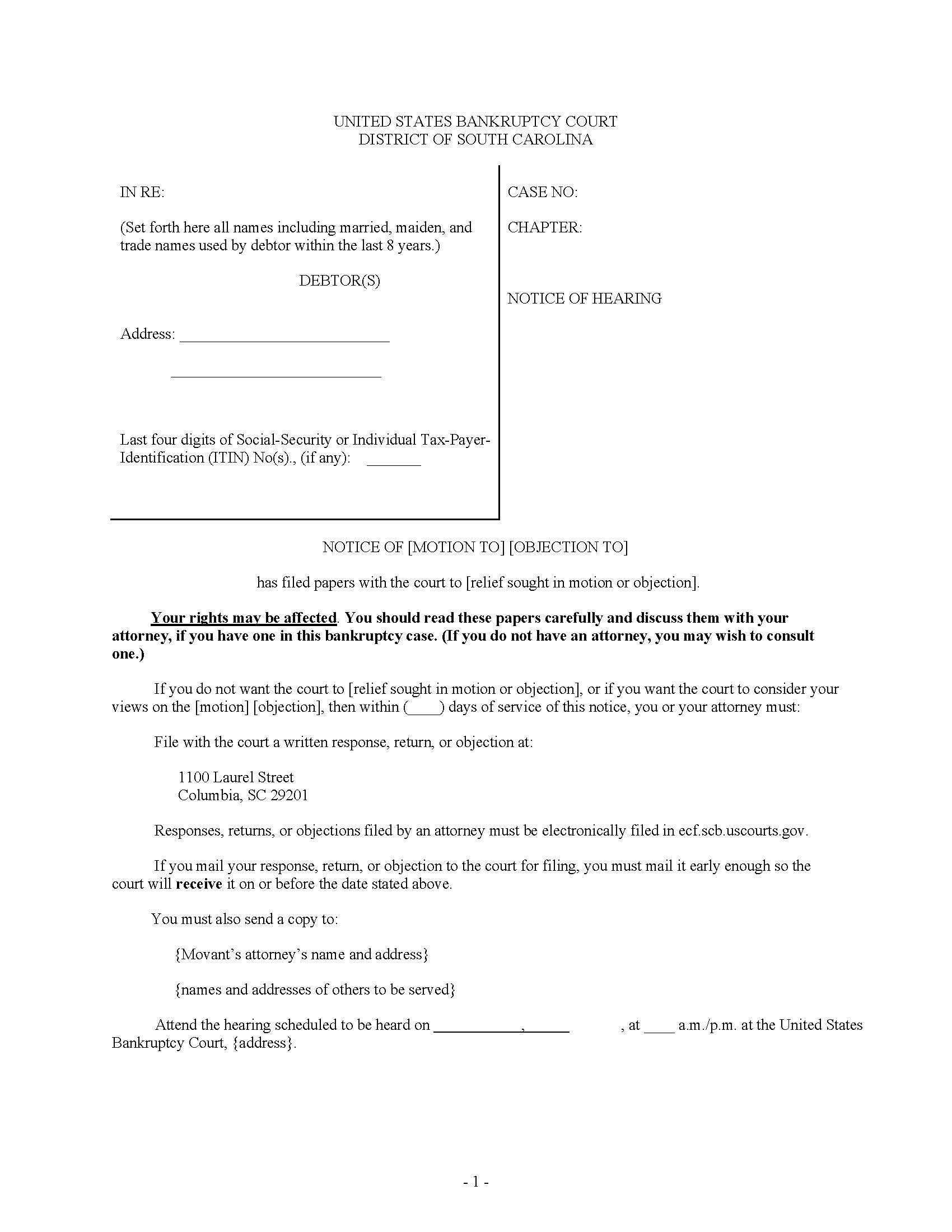 Hearing Notice (Non-Passive) | Pdf Fpdf Docx | South Carolina