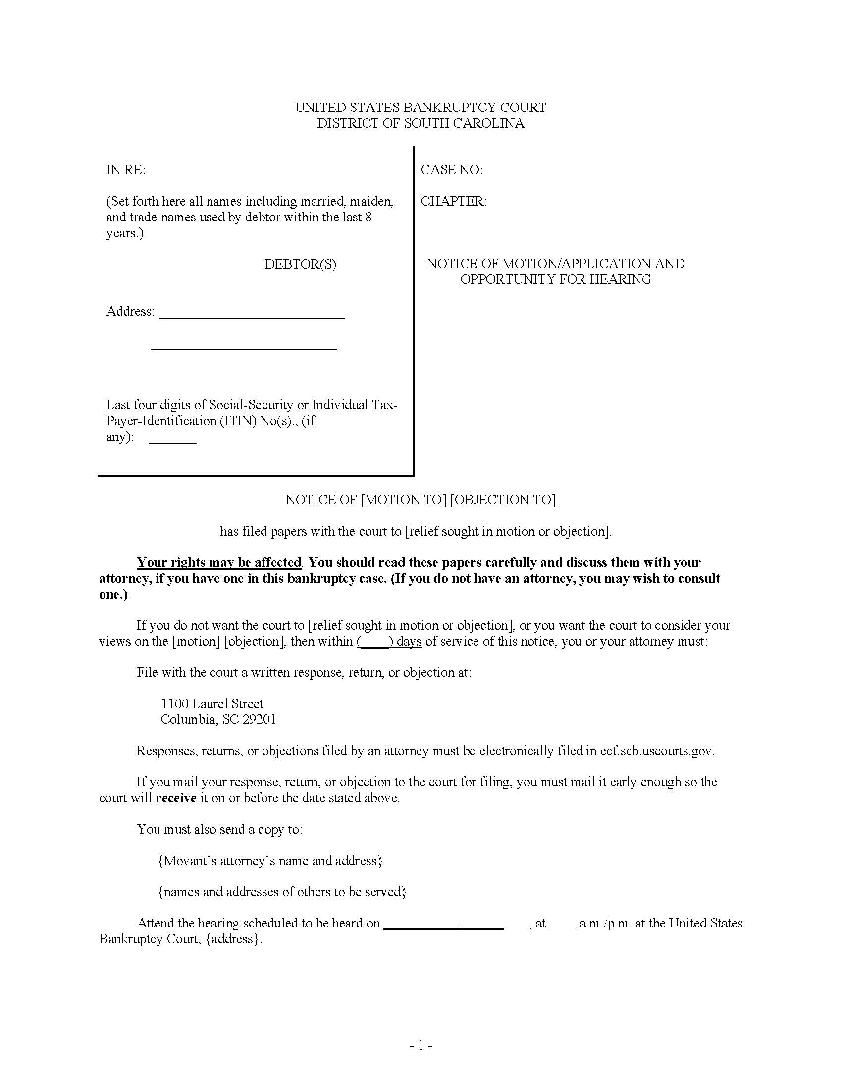 Hearing Notice (Passive) | Pdf Fpdf Docx | South Carolina