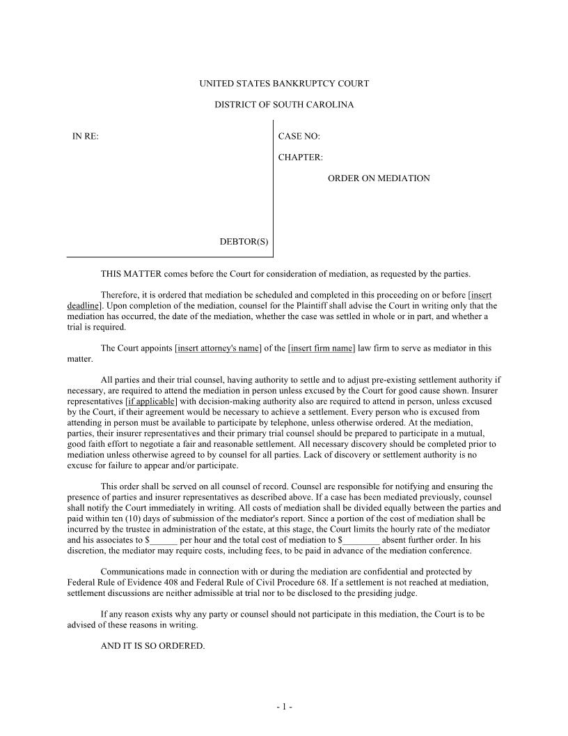 Mediation Order | Pdf Fpdf Docx | South Carolina