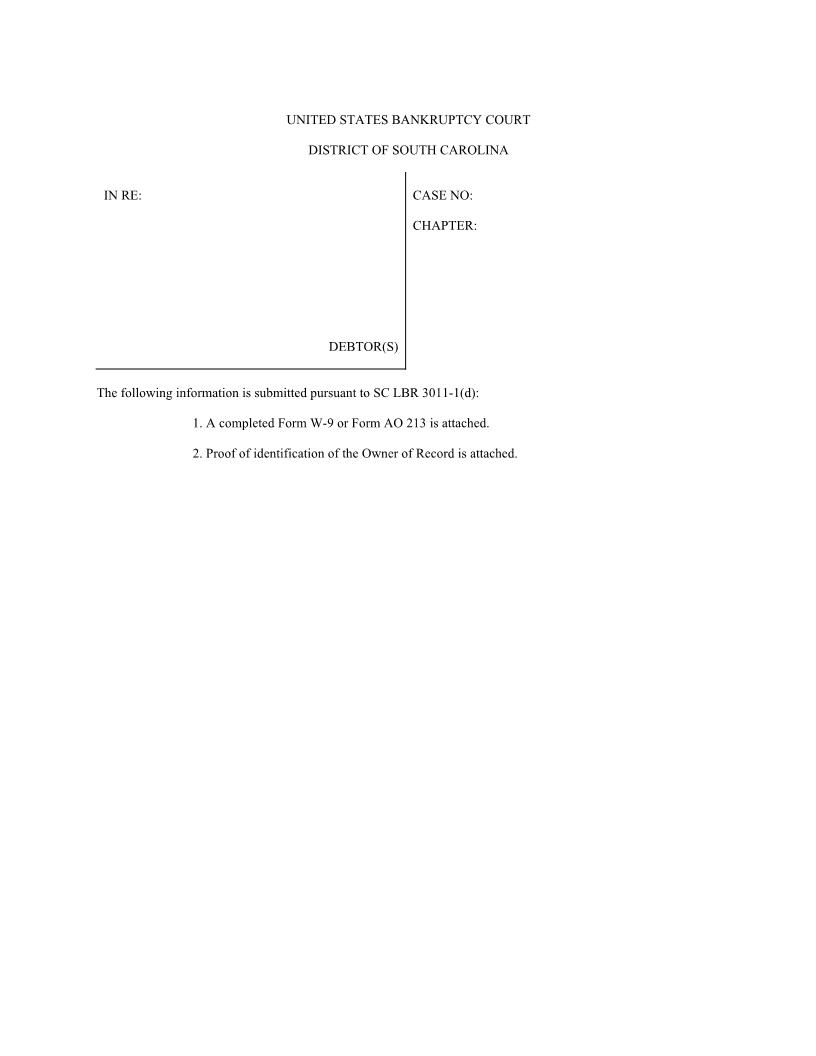 Pay Unclaimed Dividends (Supplement To Motion) | Pdf Fpdf Docx | South Carolina