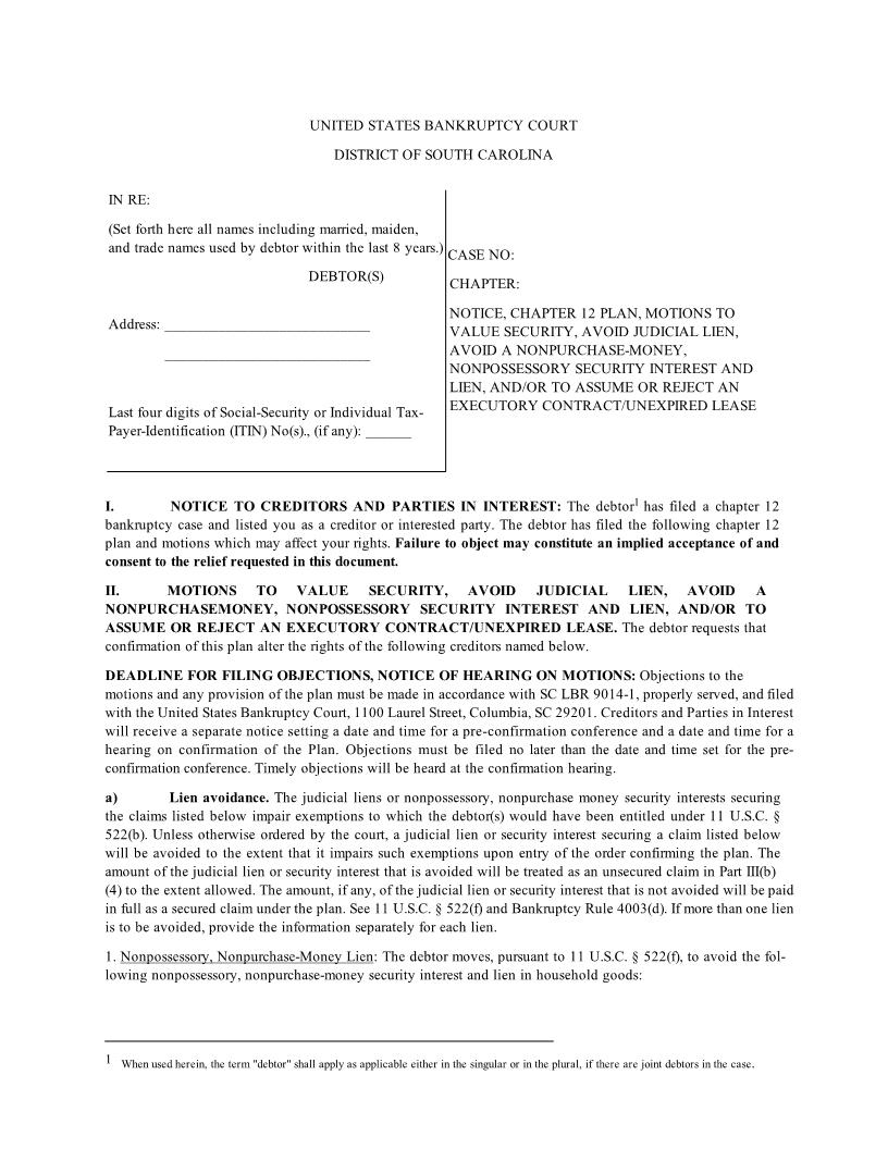 Plan (Chapter 12) | Pdf Fpdf Docx | South Carolina