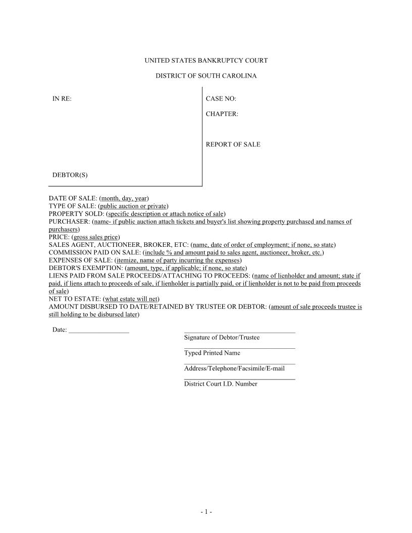 Sale (Report Of) | Pdf Fpdf Docx | South Carolina