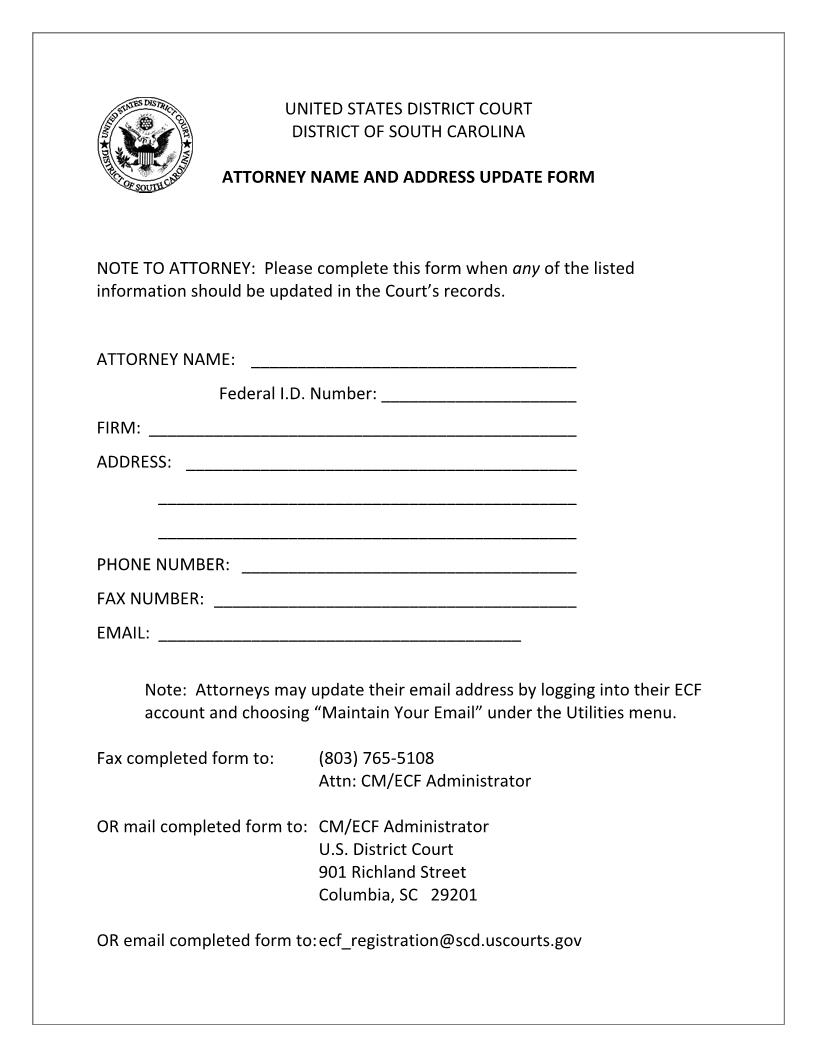 Address Update Form (Attorney Name And Address Update) | Pdf Fpdf Docx | South Carolina