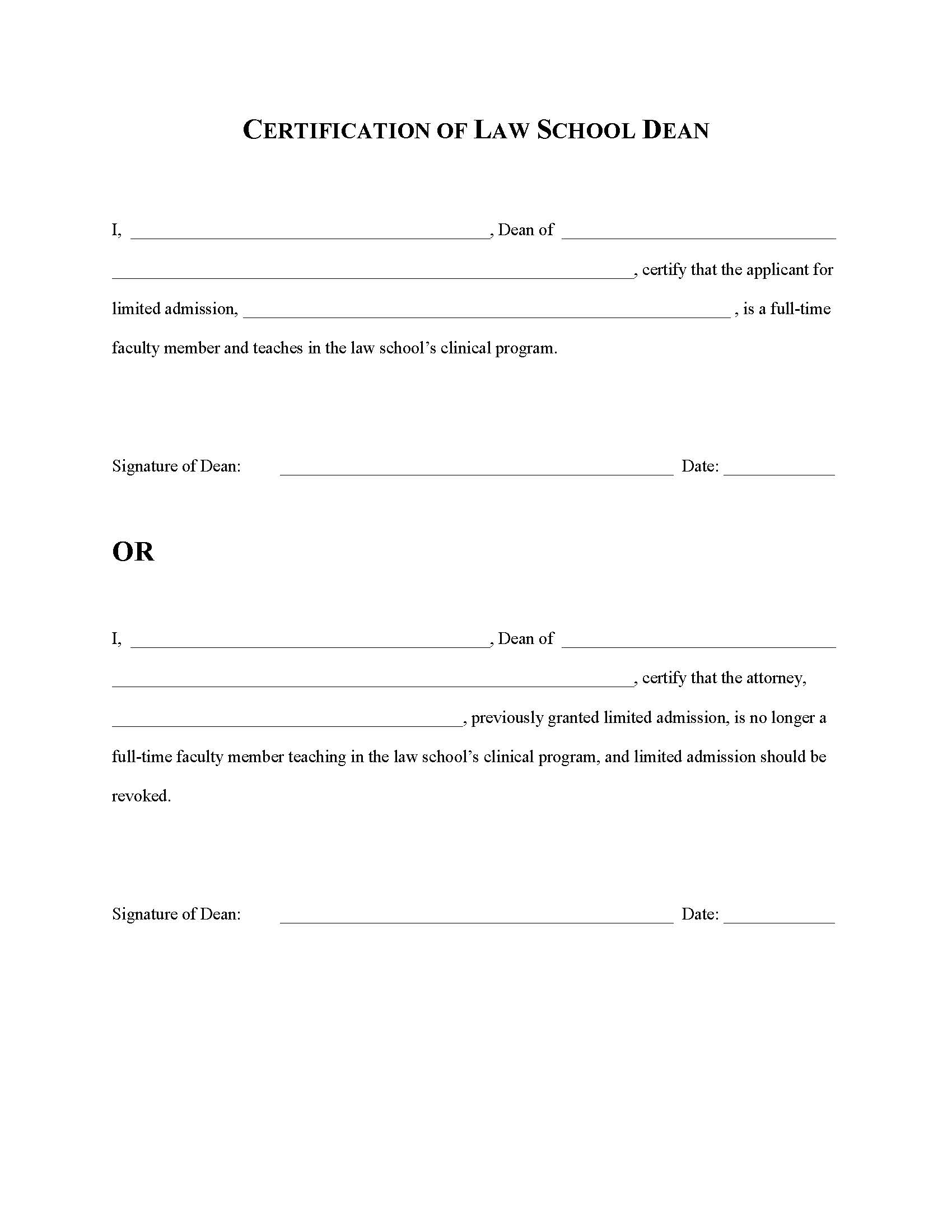 Certification Of Law School Dean | Pdf Fpdf Docx | South Carolina