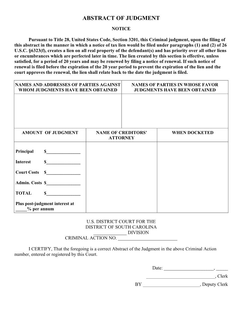 Abstract Of Judgment | Pdf Fpdf Docx | South Carolina
