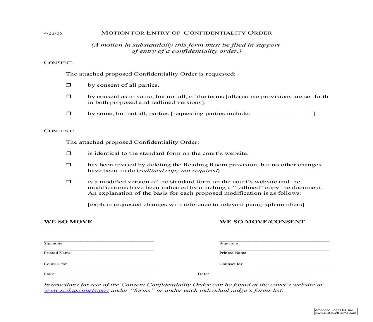 Confidentiality Order | Pdf Fpdf Doc Docx | South Carolina