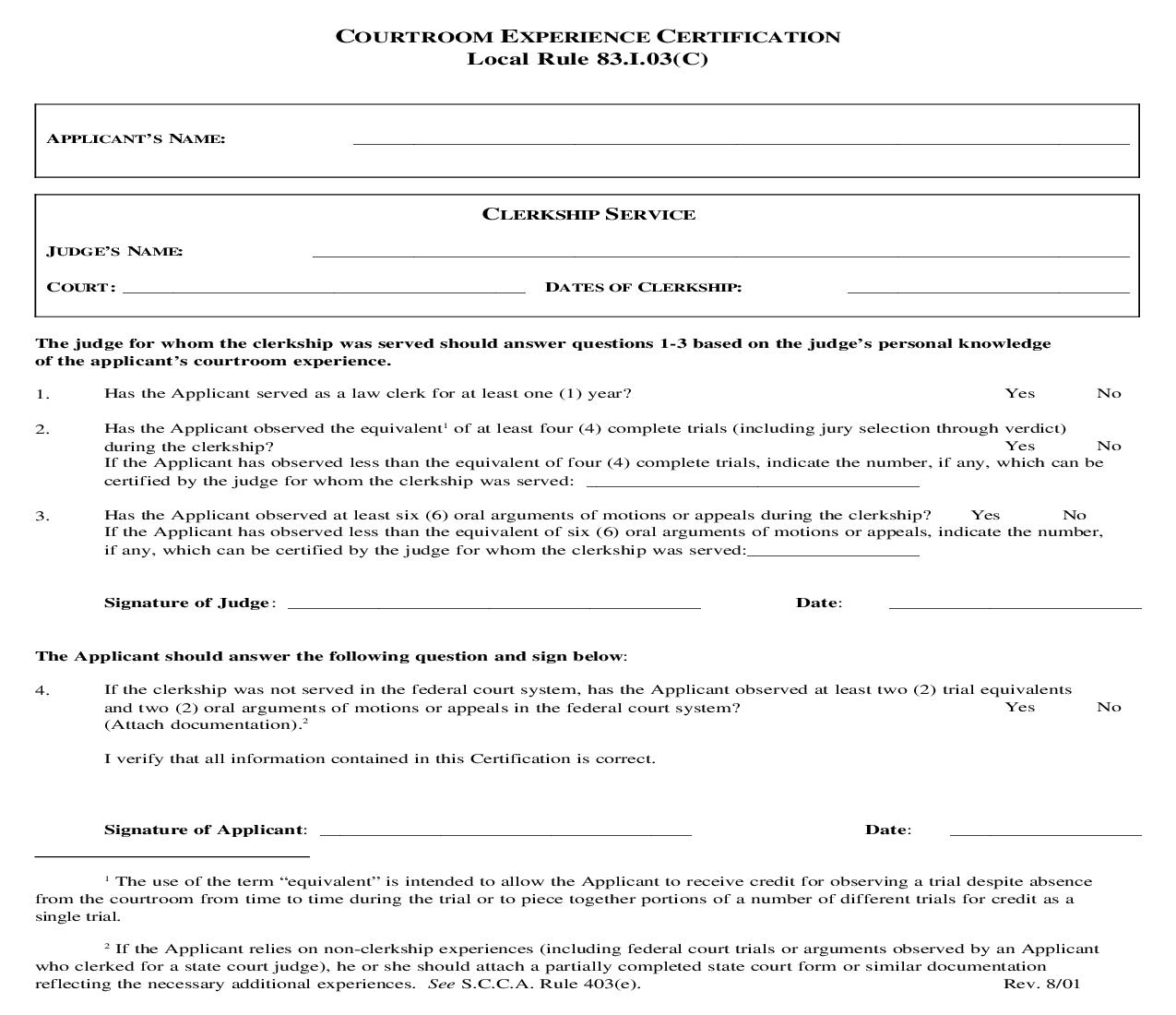 Courtroom Experience Certification | Pdf Fpdf Doc Docx | South Carolina