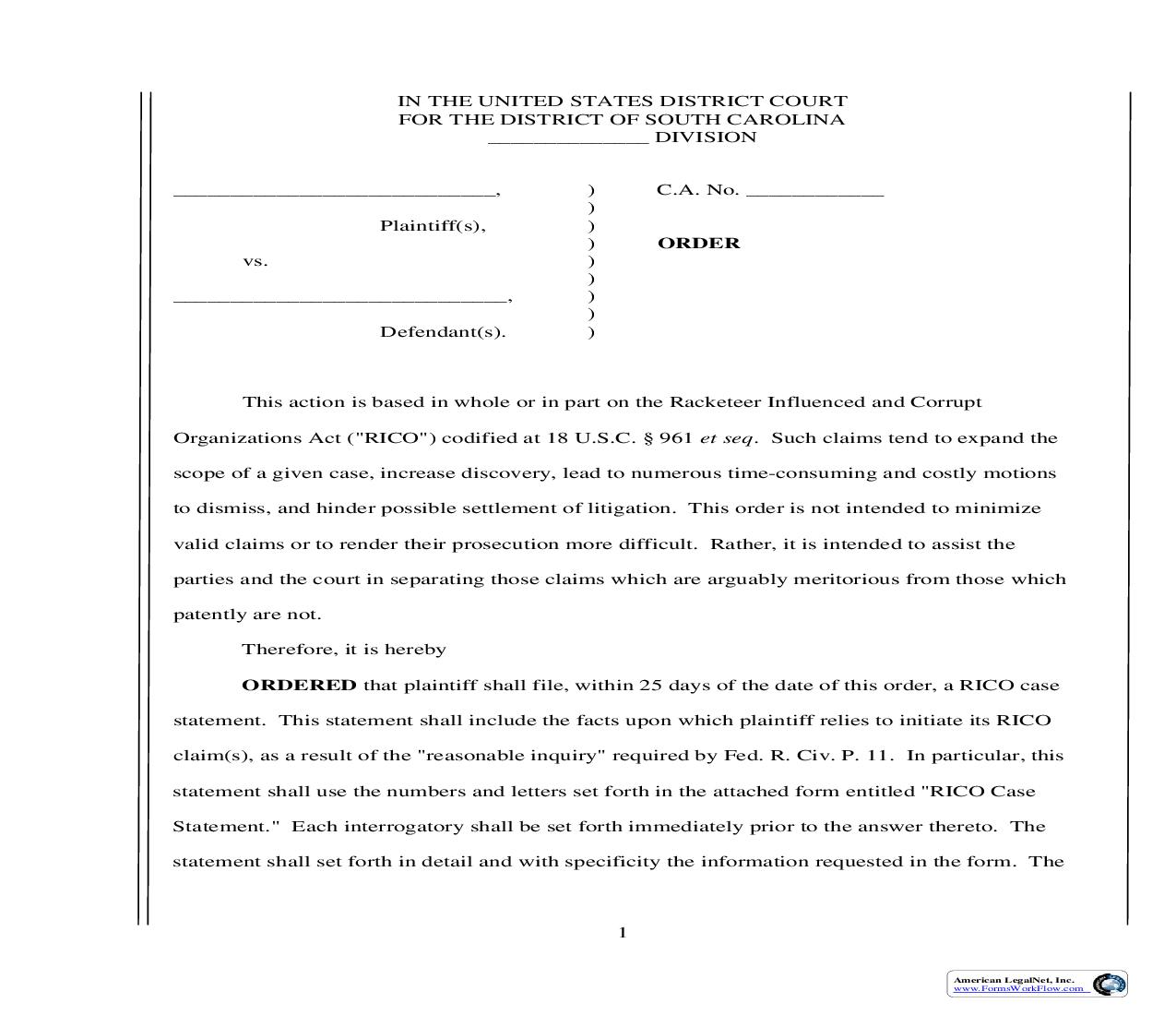 Order-RICO Case Management Order (Judge Cameron M. Currie) | Pdf Fpdf Doc Docx | South Carolina