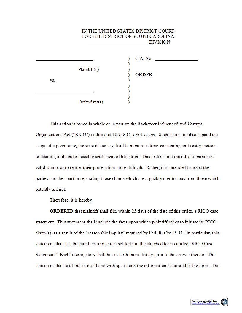 Order-RICO Order (Judge Henry M. Herlong Jr)  | Pdf Fpdf Docx | South Carolina