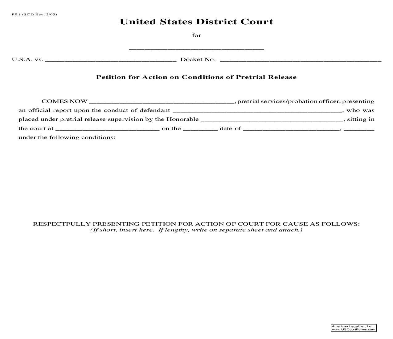 Petition For Action On Conditions Of Pretrial Release {PS 8} | Pdf Fpdf Doc Docx | South Carolina