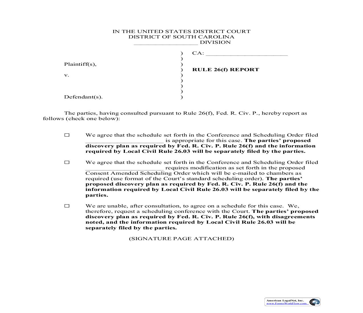 Rule 26(f) Report | Pdf Fpdf Doc Docx | South Carolina