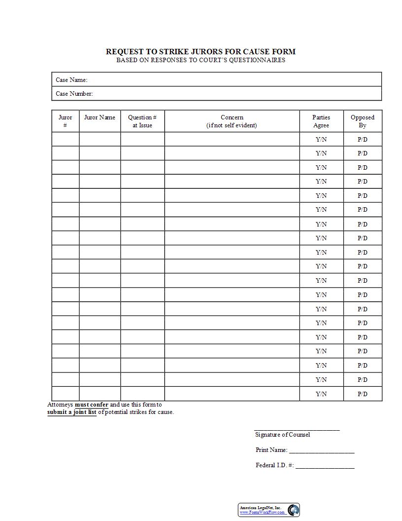 Coggins Request To Strike Jurors (For Cause Form) | Pdf Fpdf Docx | South Carolina