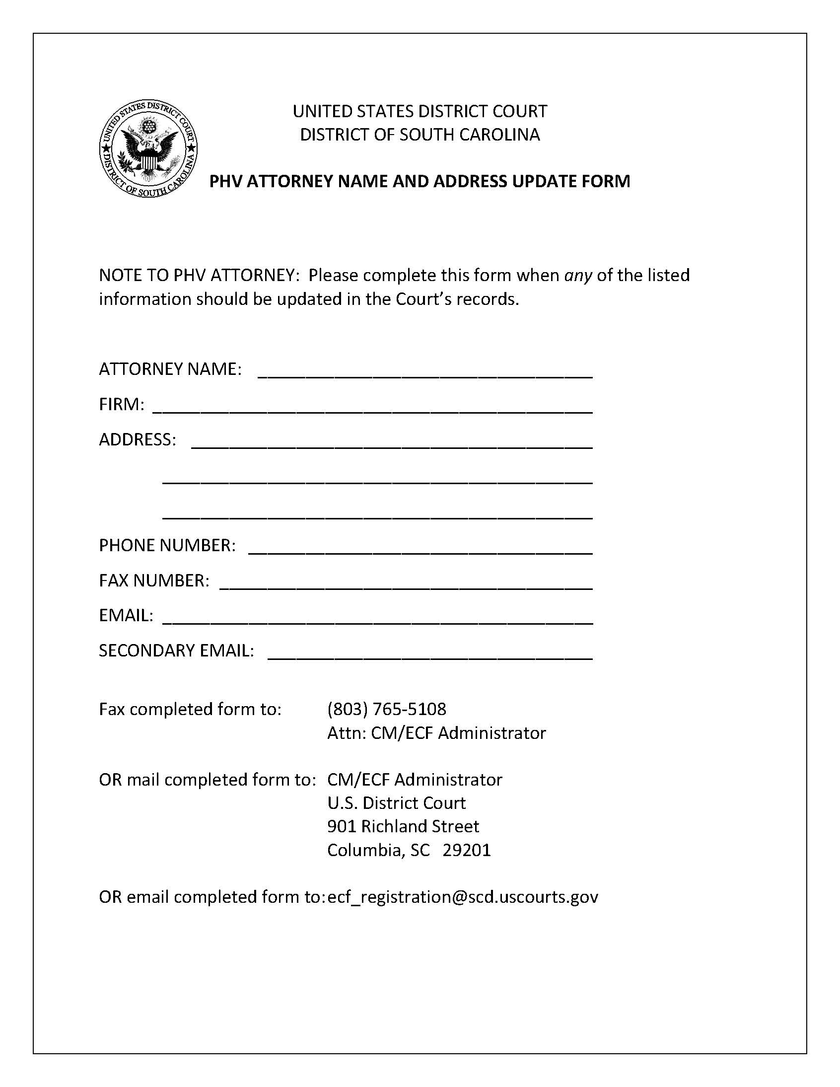 PHV Address And Email Update Form | Pdf Fpdf Docx | South Carolina