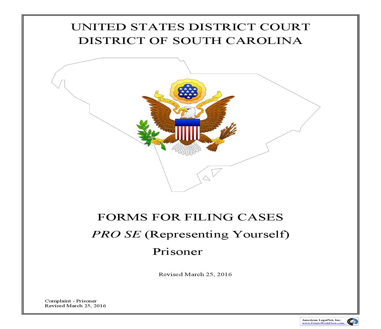 Pro Se (Prisoner) Complaint Form | Pdf Fpdf Doc Docx | South Carolina