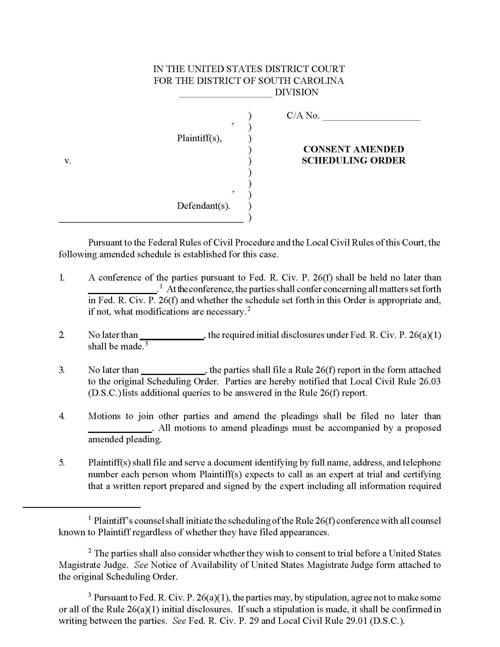 Brown Amended Scheduling Order | Pdf Fpdf Docx | South Carolina