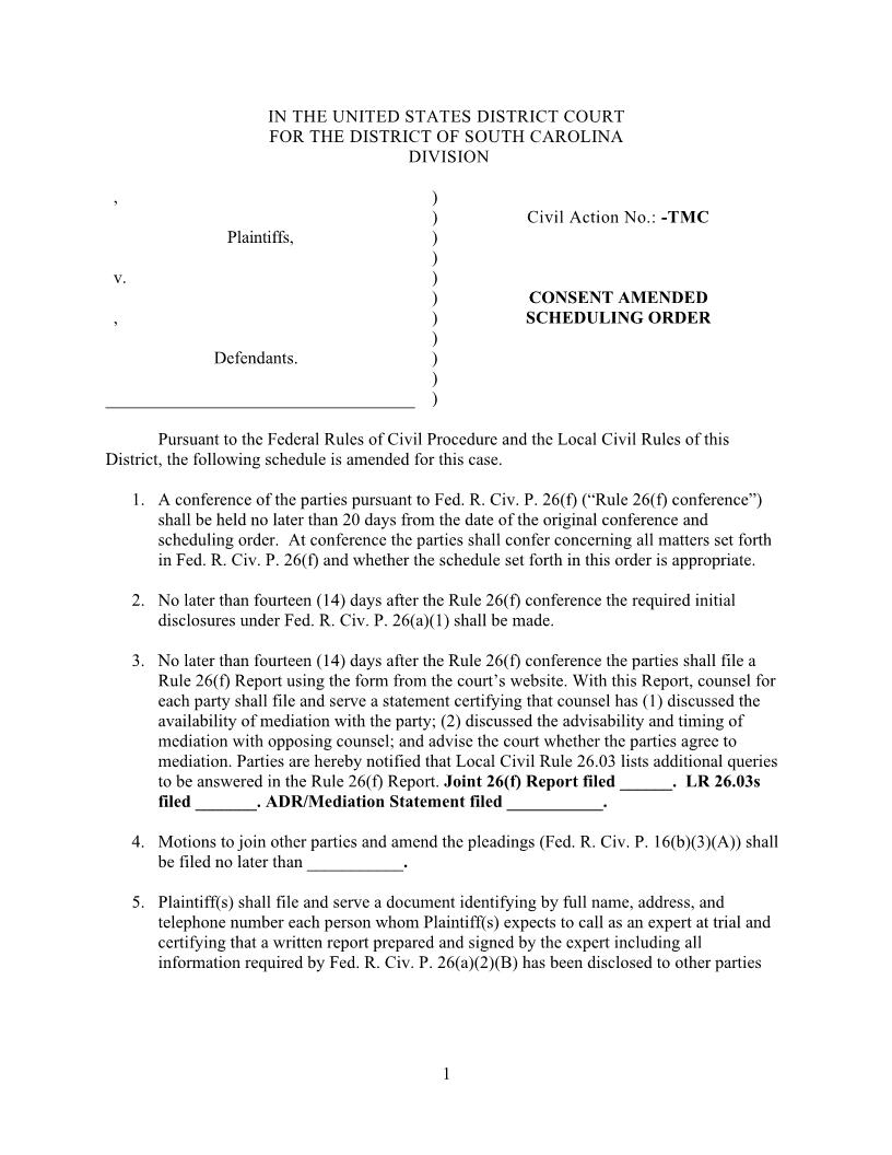 Cain Amended Scheduling Order | Pdf Fpdf Docx | South Carolina