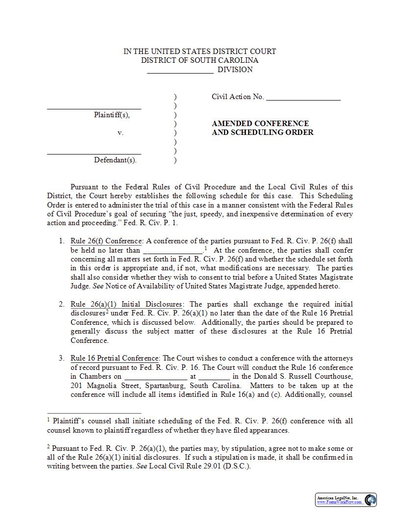 Coggins Amended Scheduling Order | Pdf Fpdf Docx | South Carolina