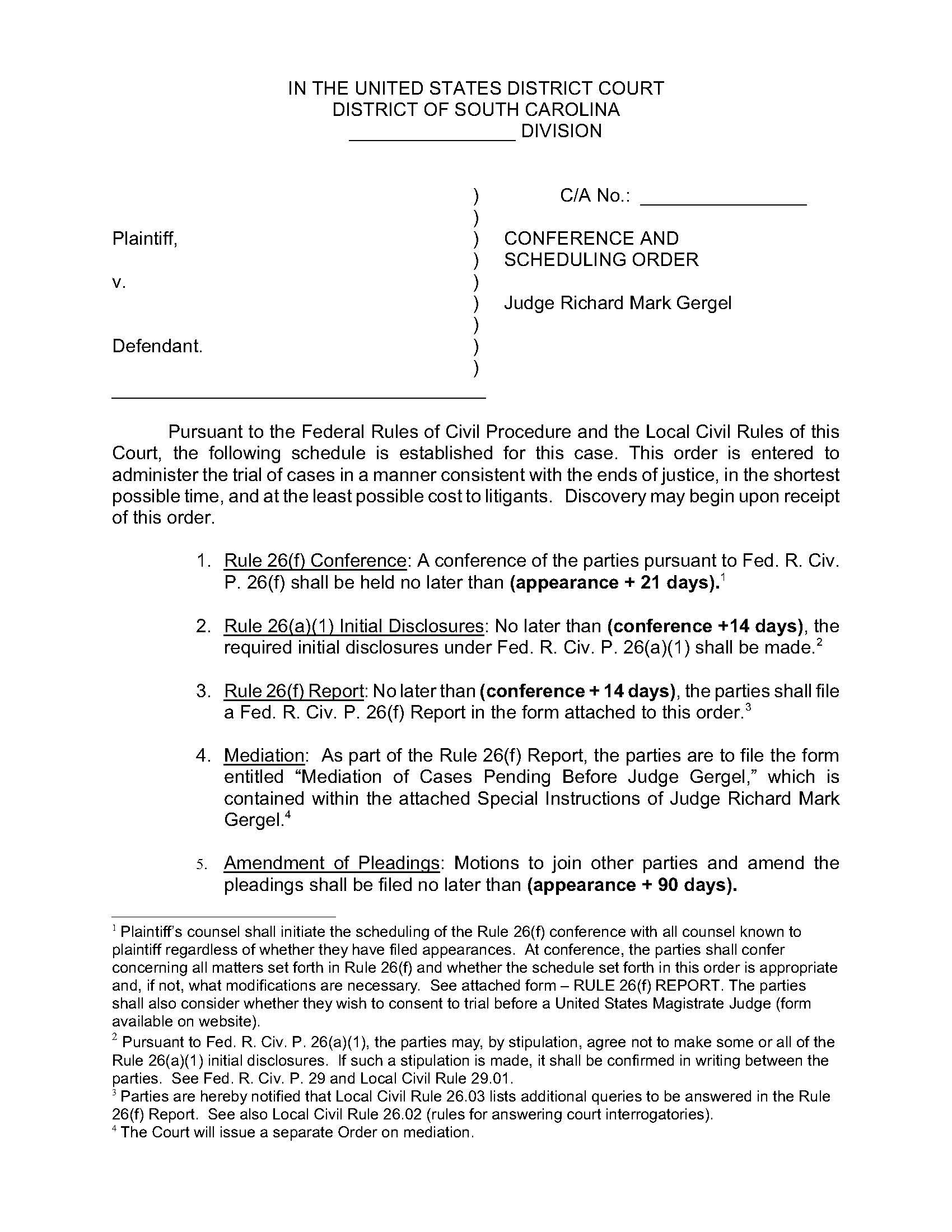 Gergel Sample Conference Scheduling Order | Pdf Fpdf Docx | South Carolina