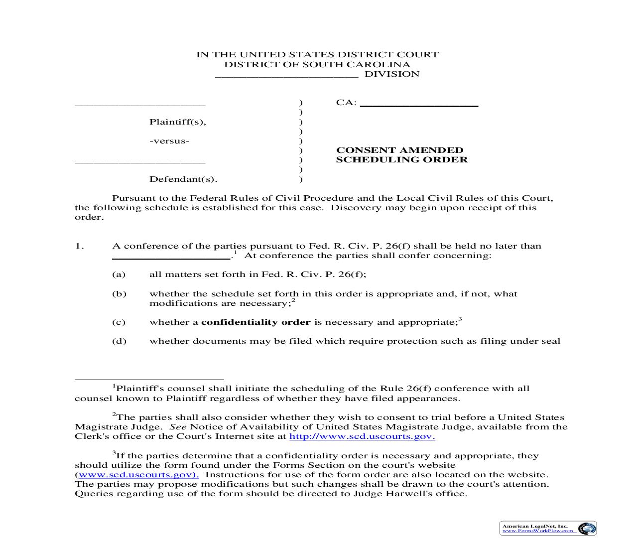 Harwell Consent Amended Scheduling Order | Pdf Fpdf Doc Docx | South Carolina