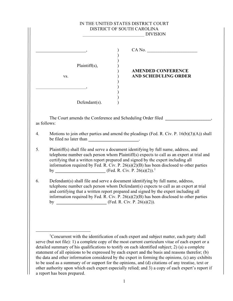 Herlong Amended Scheduling Order | Pdf Fpdf Docx | South Carolina