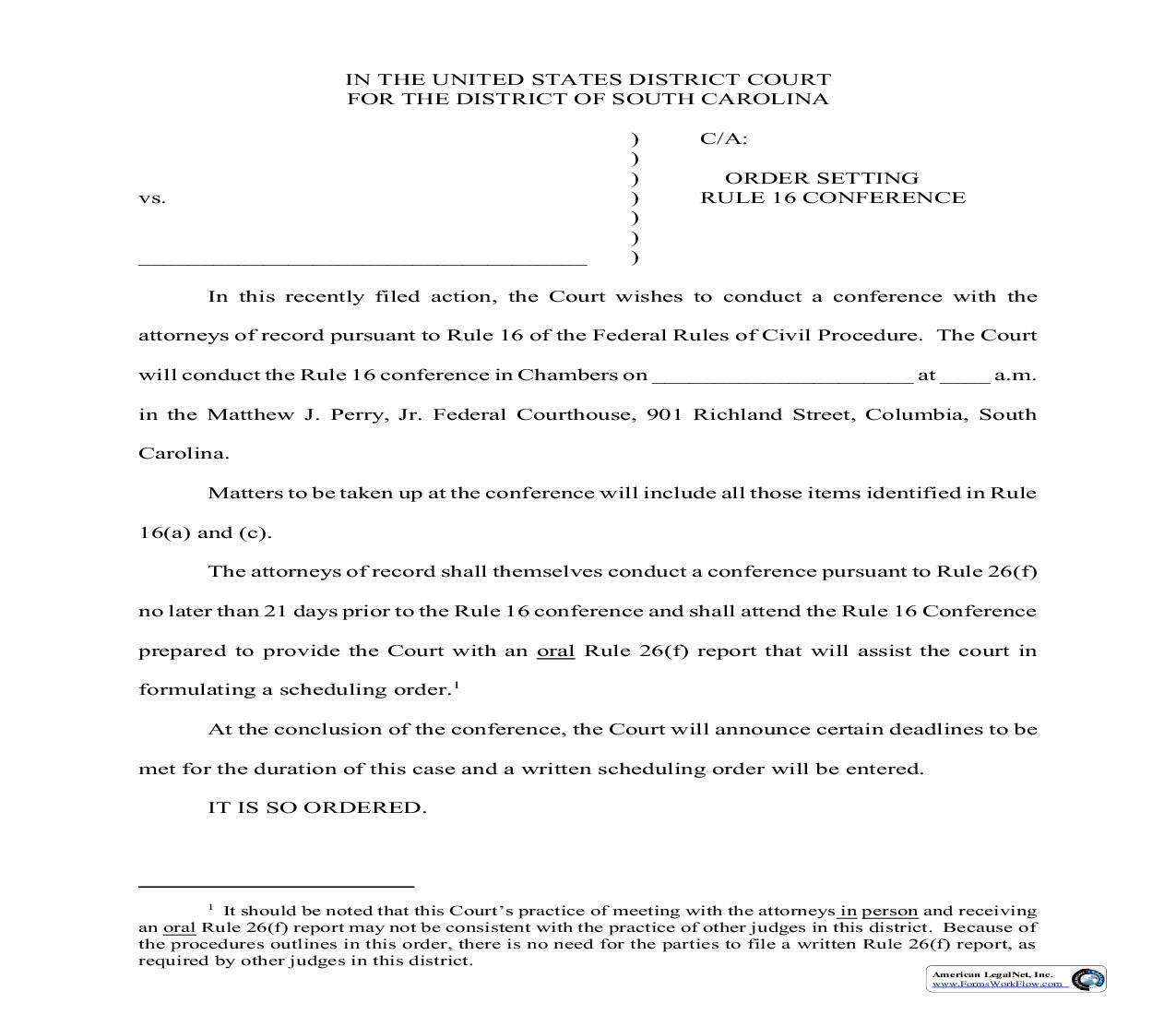 Joe Anderson Order Setting Rule 16 Conference | Pdf Fpdf Doc Docx | South Carolina
