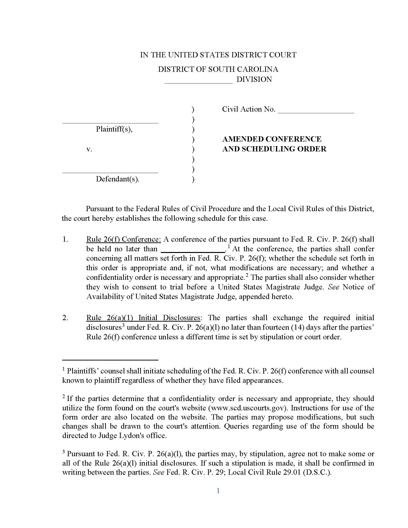 Lydon Civil Scheduling Order | Pdf Fpdf Docx | South Carolina