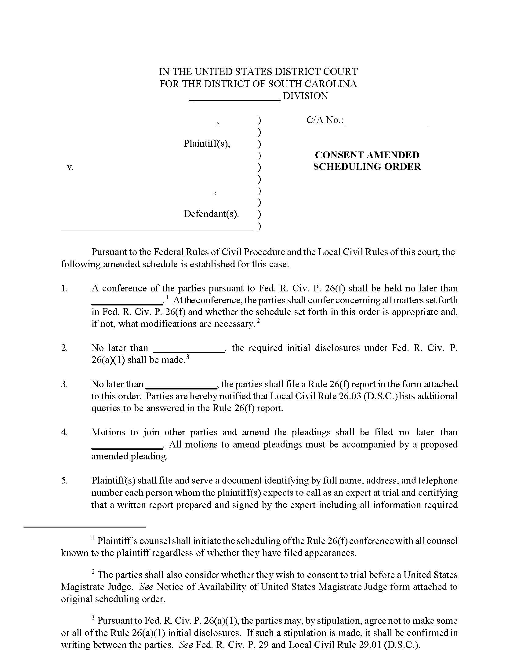 McDonald Amended Scheduling Order | Pdf Fpdf Docx | South Carolina