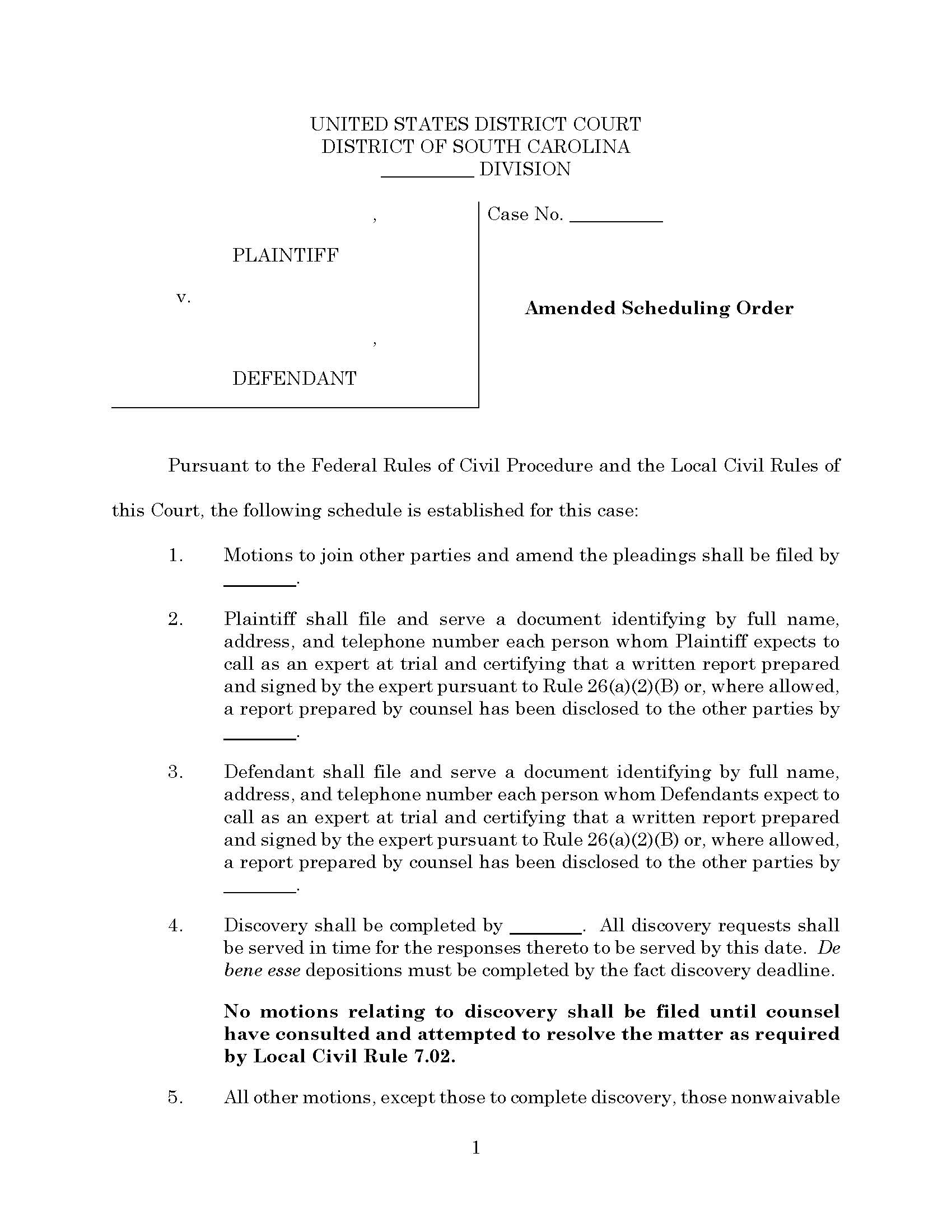 Wooten Amended Scheduling Order | Pdf Fpdf Docx | South Carolina