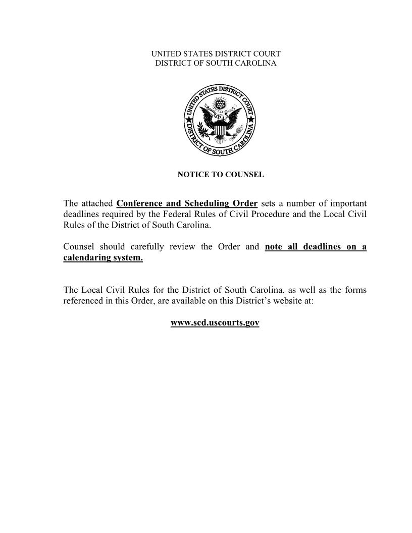 Wooten Conference Scheduling Order | Pdf Fpdf Docx | South Carolina