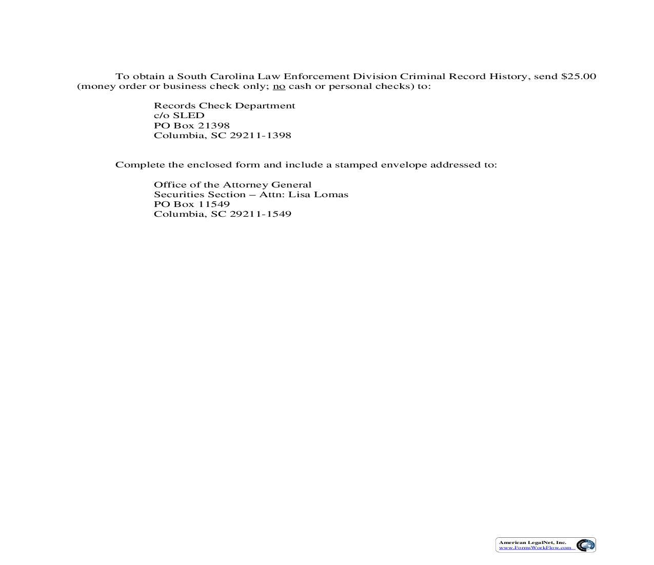 Proof Of SLED Records Check | Pdf Fpdf Doc Docx | South Carolina