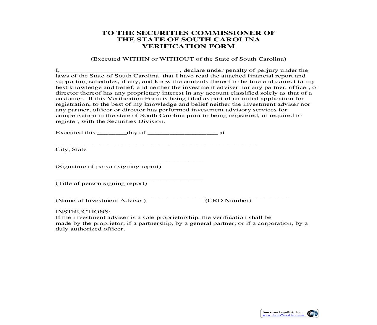 Verification Form | Pdf Fpdf Doc Docx | South Carolina