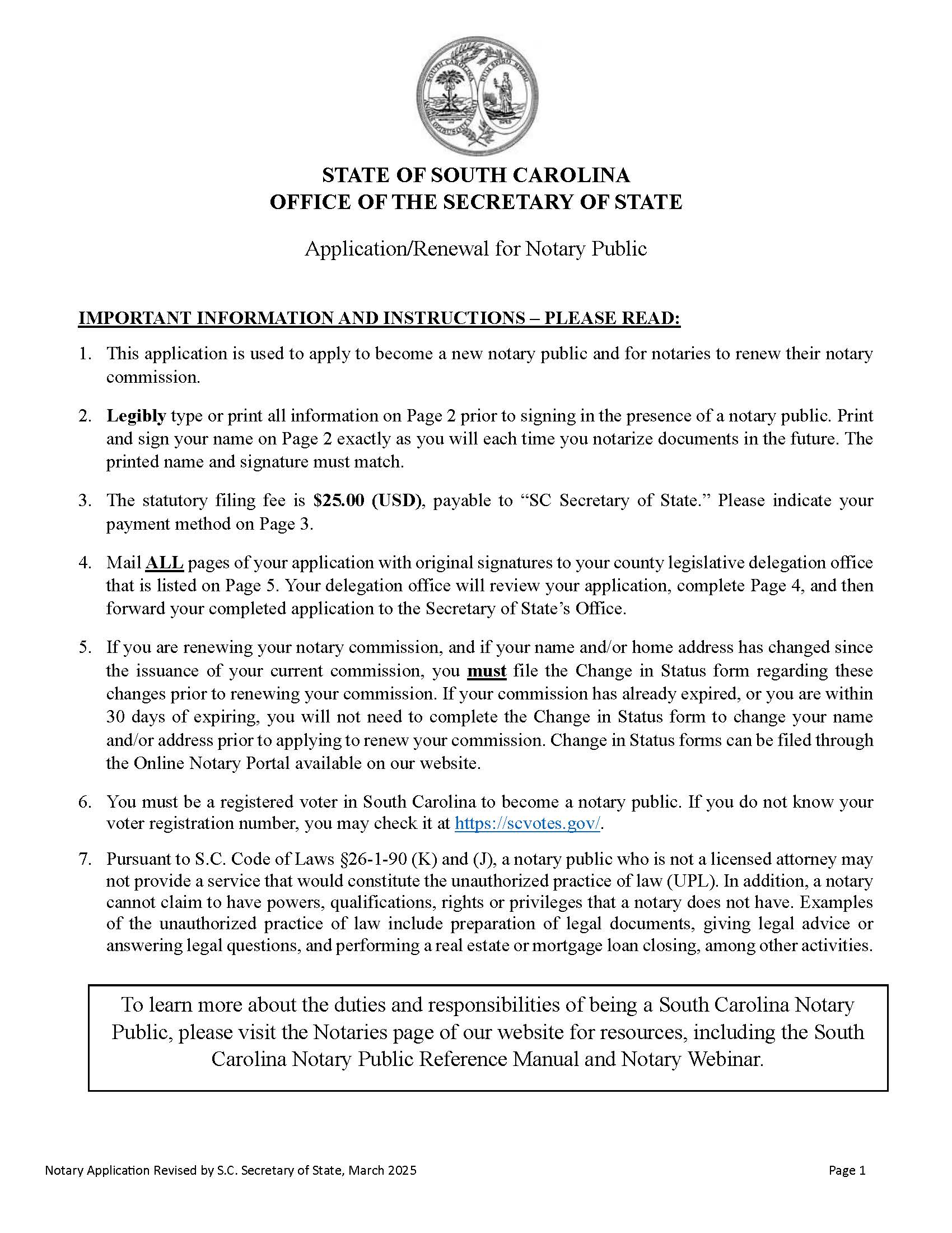 Notary Public Application | Pdf Fpdf Docx | South Carolina
