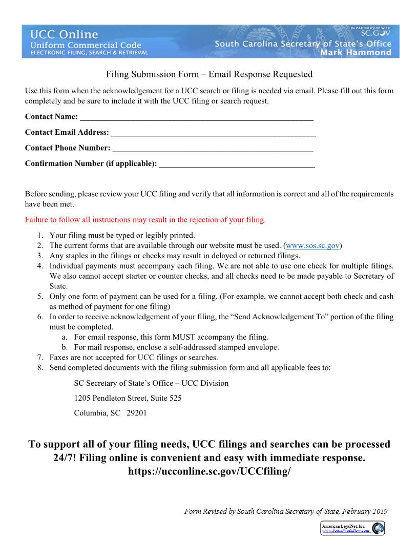 Filing Submission Form-Email Response Requested | Pdf Fpdf Docx | South Carolina