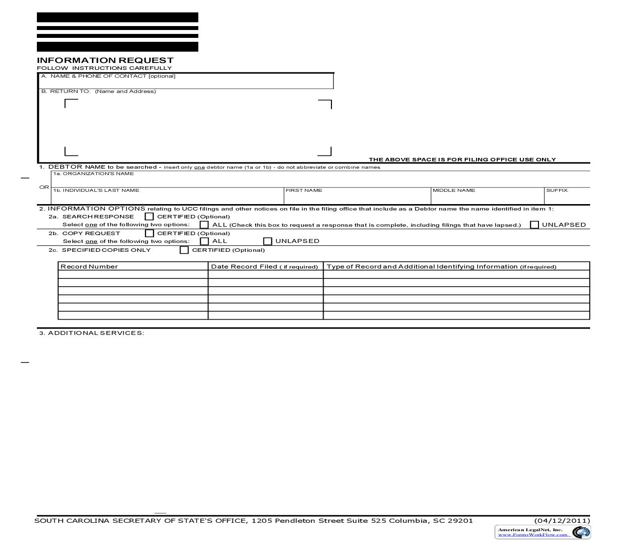 UCC-11 Information Request {UCC-11} | Pdf Fpdf Doc Docx | South Carolina