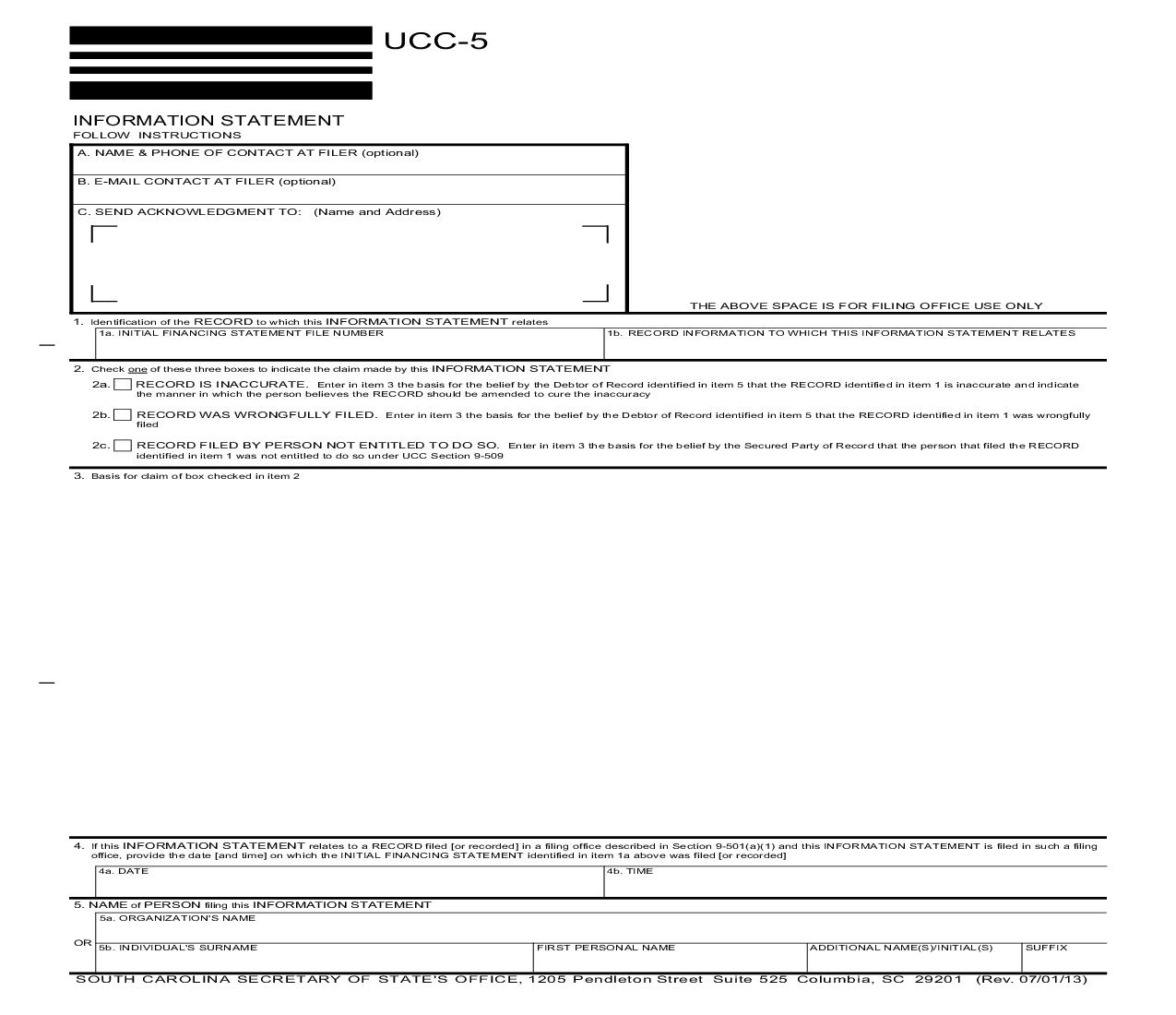 UCC-5 Correction Statement {UCC-5} | Pdf Fpdf Doc Docx | South Carolina