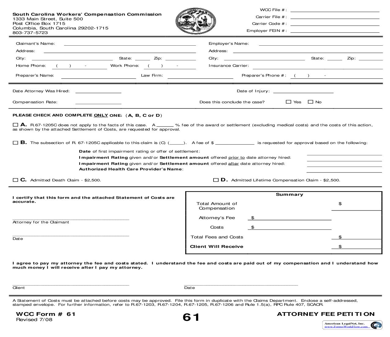 Attorney Fee Petition {61} | Pdf Fpdf Doc Docx | South Carolina