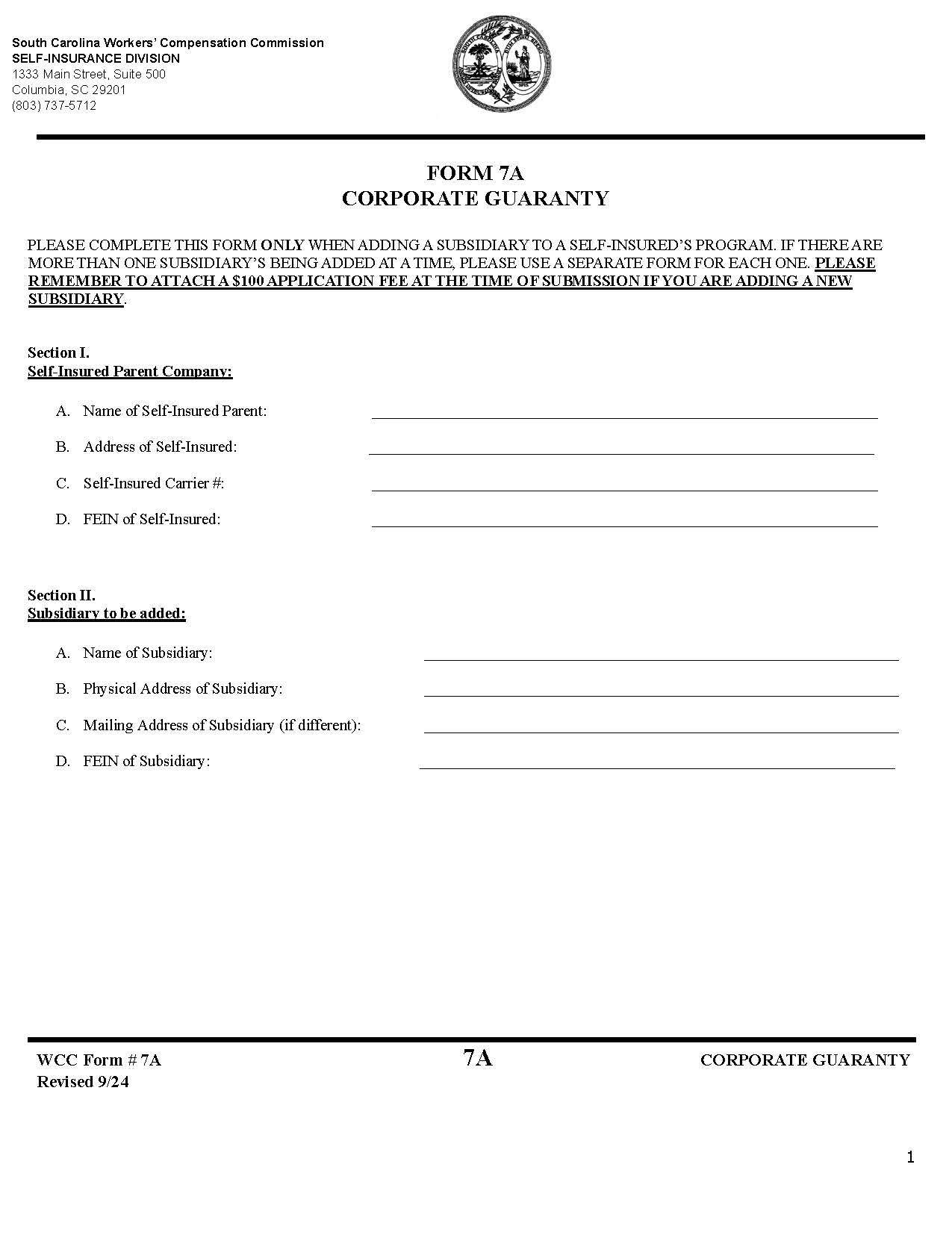 Corporate Guaranty {7A} | Pdf Fpdf Doc Docx | South Carolina