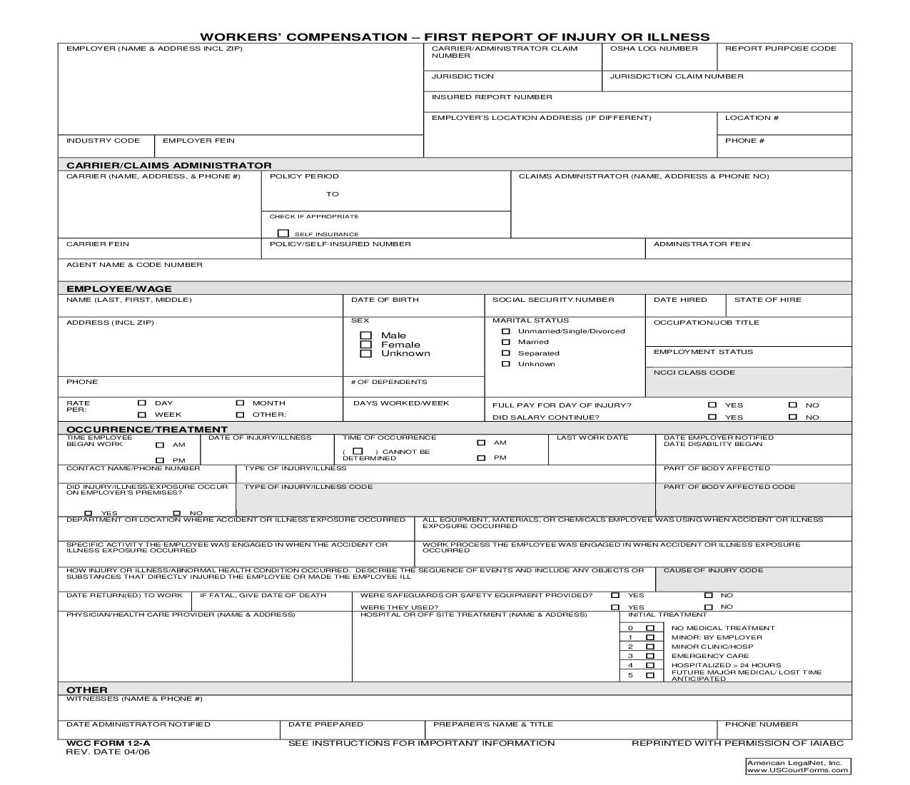 First Report Of Injury {12A} | Pdf Fpdf Doc Docx | South Carolina