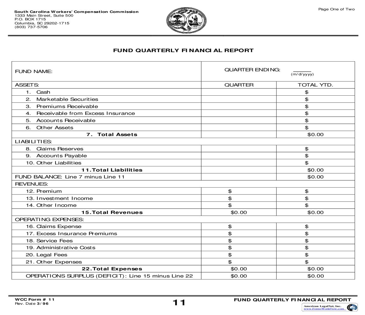 Fund Quarterly Financial Report {11} | Pdf Fpdf Doc Docx | South Carolina