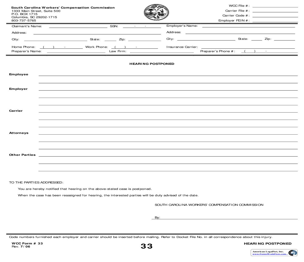 Hearing Postponed {33} | Pdf Fpdf Doc Docx | South Carolina