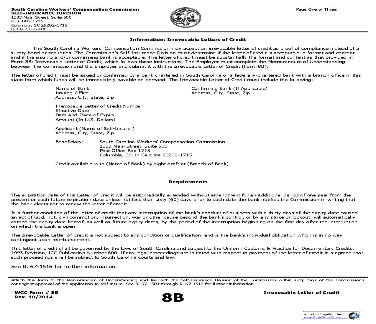 Irrevocable Letter Of Credit {8B} | Pdf Fpdf Doc Docx | South Carolina