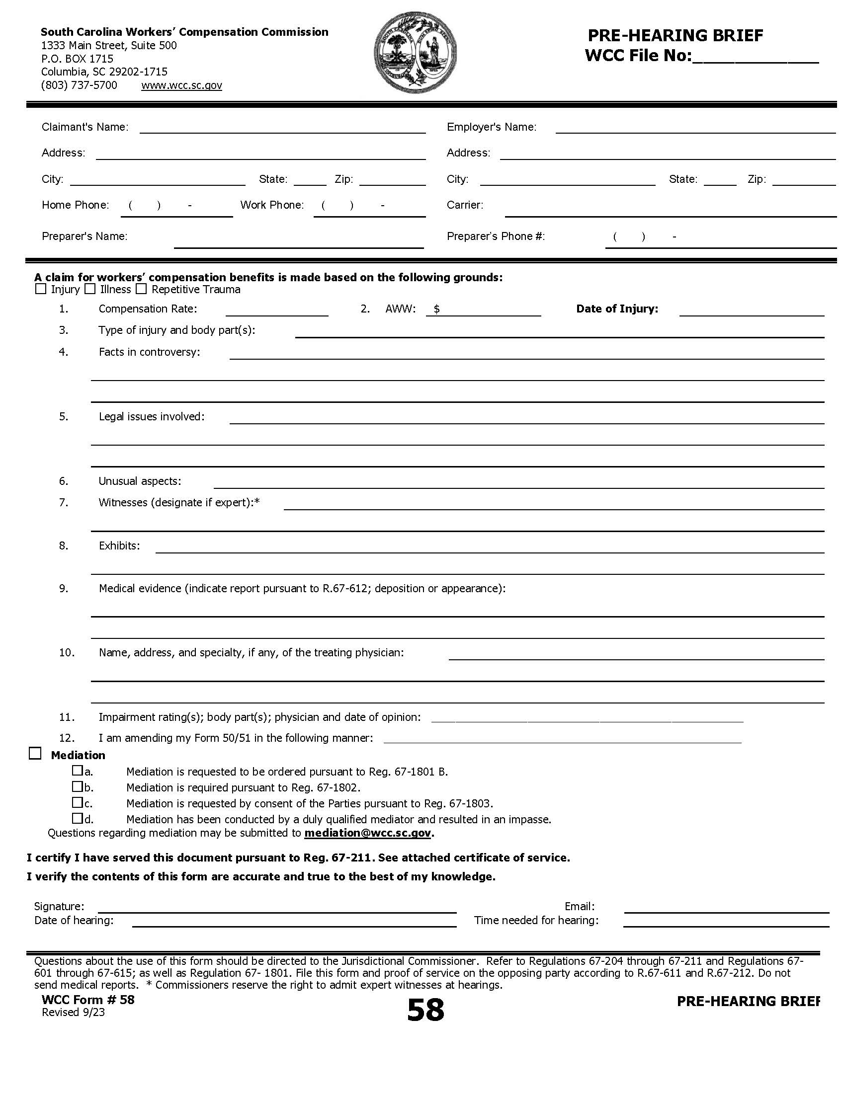 Pre Hearing Brief {58} | Pdf Fpdf Doc Docx | South Carolina