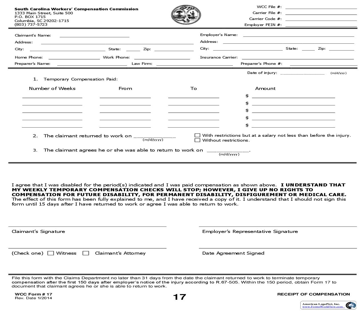 Receipt Of Compensation {17} | Pdf Fpdf Doc Docx | South Carolina
